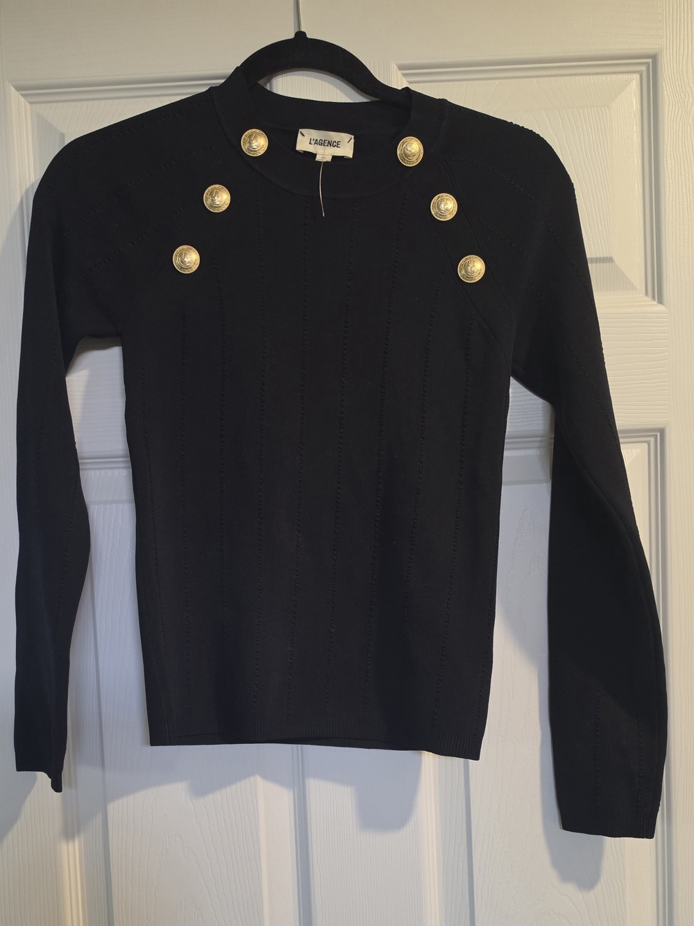 L'AGENCE Black Button-Detail Knit Sweater